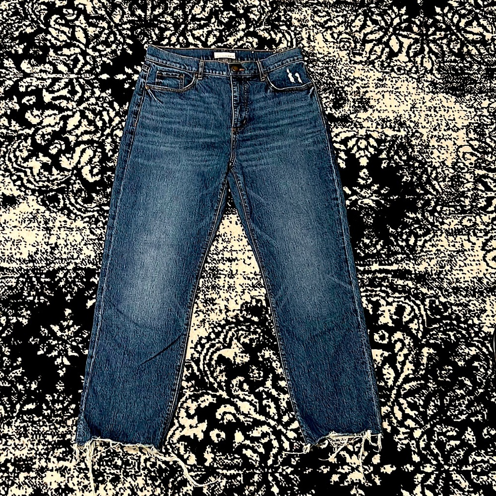 LOFT, High Waisted Straight Cropped Dark Blue Denim Jeans, Size 28